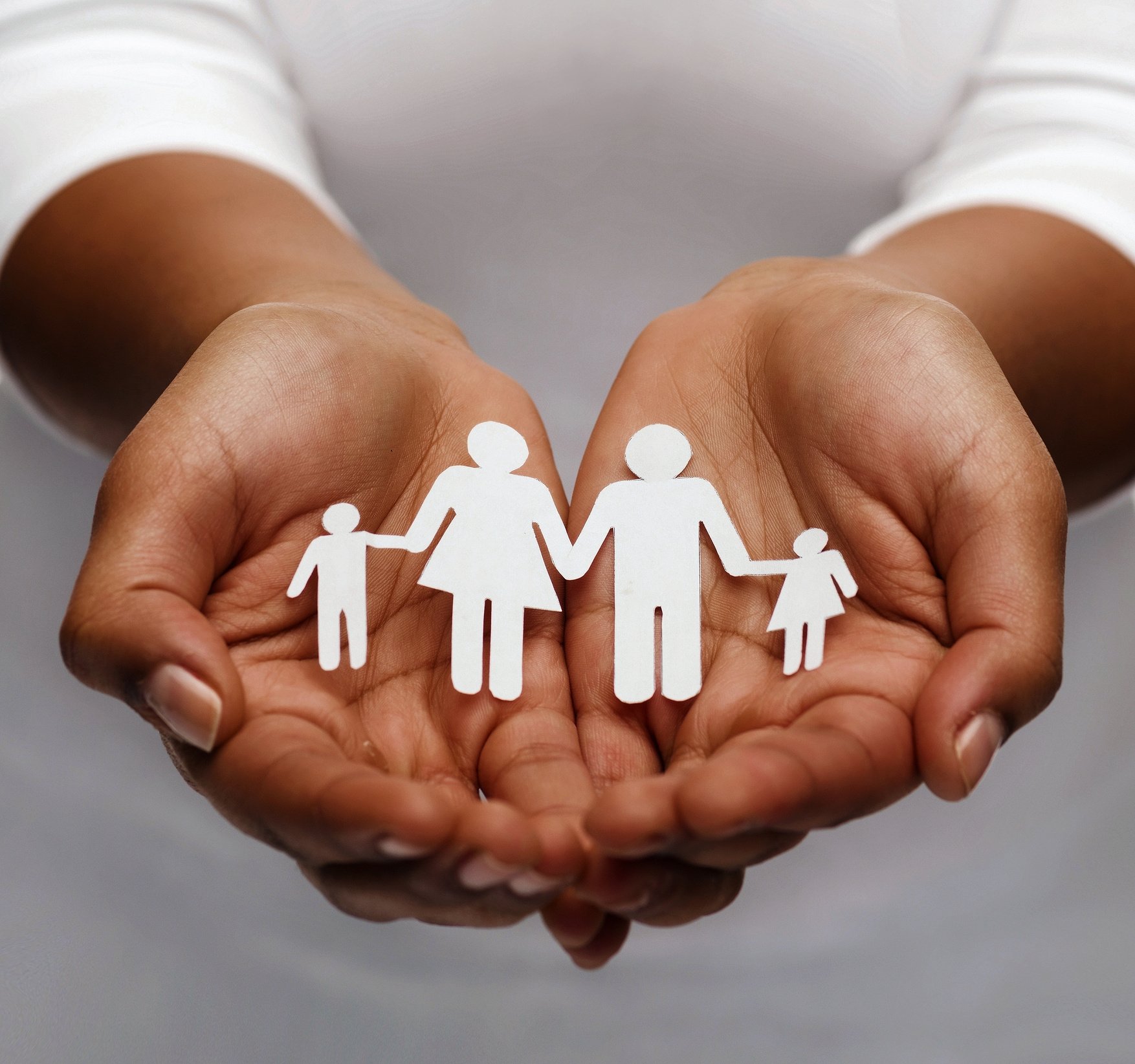 African American Female Hands with Paper Family